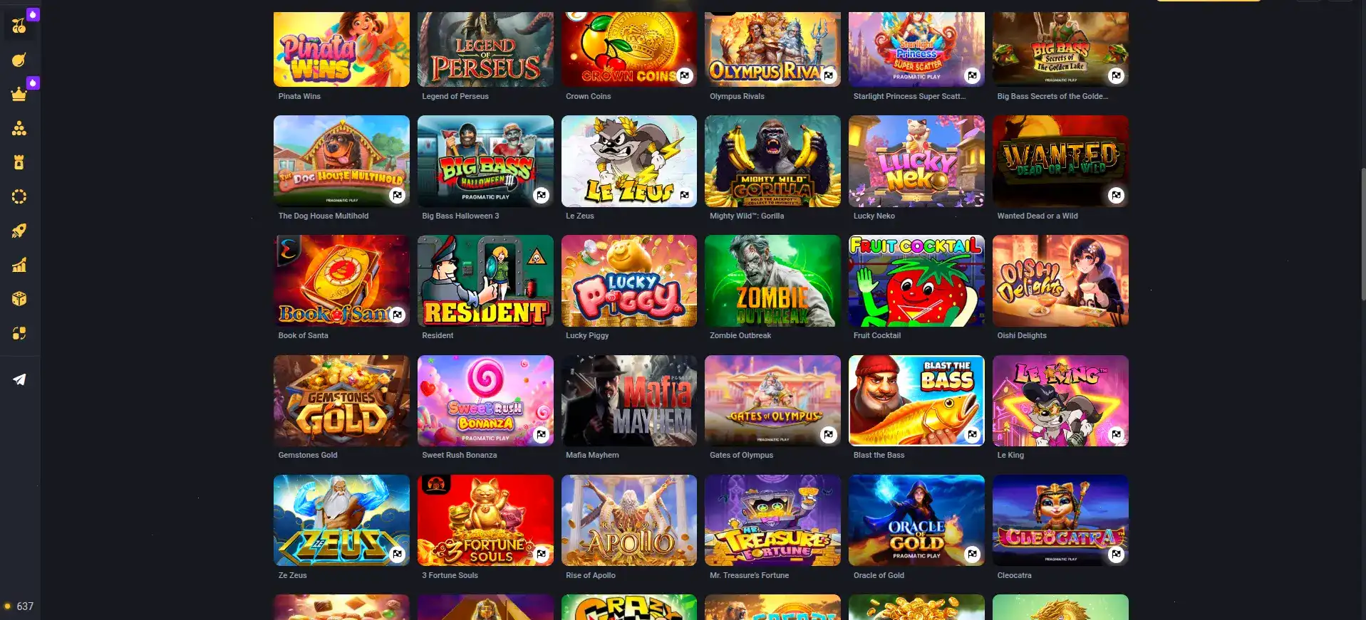 Интерфейс игрового зала Brillx с слотами